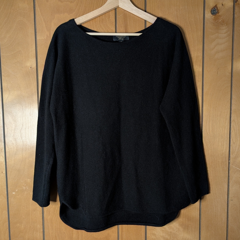 Charter Club 100% Cashmere Dolman Sleeve Sweater Black Minimalist Luxury